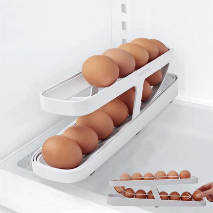 Automatic Scrolling Egg Rack Holder Storage Organizer Rolldown Refrigerator Egg Dispenser Box Egg Basket Container for Kitchen