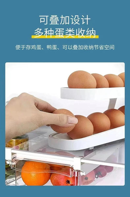 Automatic Scrolling Egg Rack Holder Storage Organizer Rolldown Refrigerator Egg Dispenser Box Egg Basket Container for Kitchen