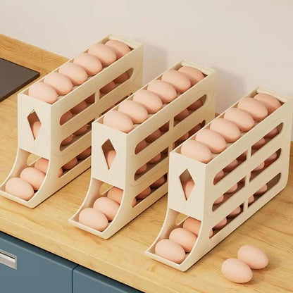 Auto Rolling Fridge Egg Organizer Refrigerator Rolling Egg Auto Dispenser Space-Saving Egg Dispenser Container 30 Eggs Rack Tray