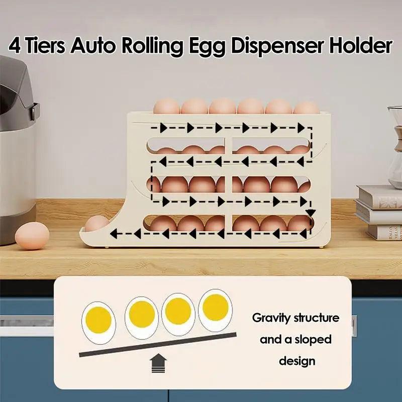 Auto Rolling Fridge Egg Organizer Refrigerator Rolling Egg Auto Dispenser Space-Saving Egg Dispenser Container 30 Eggs Rack Tray