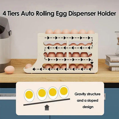 Auto Rolling Fridge Egg Organizer Refrigerator Rolling Egg Auto Dispenser Space-Saving Egg Dispenser Container 30 Eggs Rack Tray