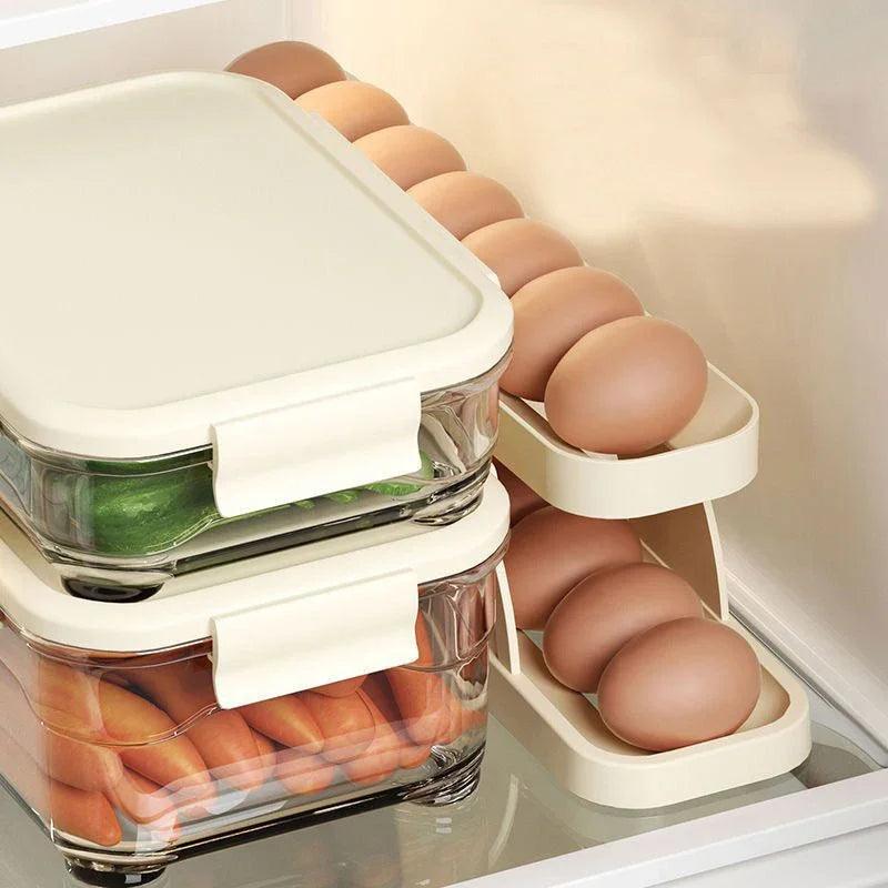 Automatic Scrolling Egg Rack Holder Storage Organizer Rolldown Refrigerator Egg Dispenser Box Egg Basket Container for Kitchen