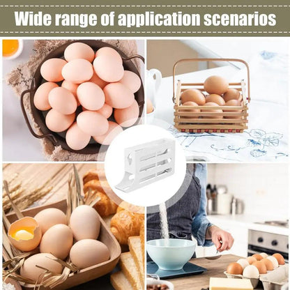 Auto Rolling Fridge Egg Organizer Refrigerator Rolling Egg Auto Dispenser Space-Saving Egg Dispenser Container 30 Eggs Rack Tray