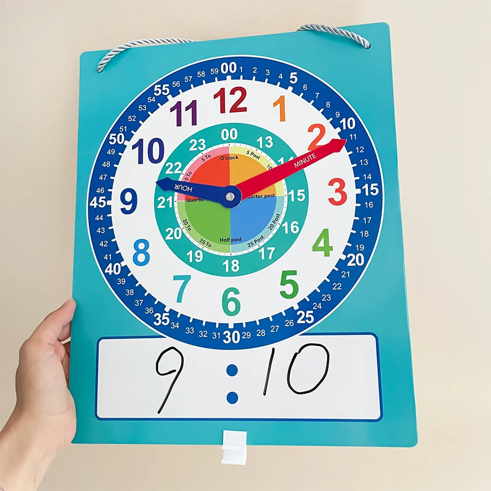 Montessori Dry-Erase Learning Clock – Interactive Time Teaching Aid for Kids