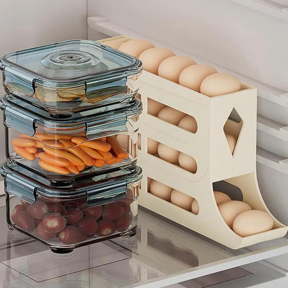 Auto Rolling Fridge Egg Organizer Refrigerator Rolling Egg Auto Dispenser Space-Saving Egg Dispenser Container 30 Eggs Rack Tray