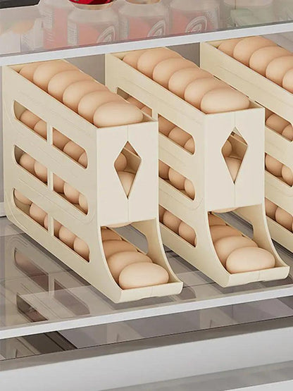 Auto Rolling Fridge Egg Organizer Refrigerator Rolling Egg Auto Dispenser Space-Saving Egg Dispenser Container 30 Eggs Rack Tray