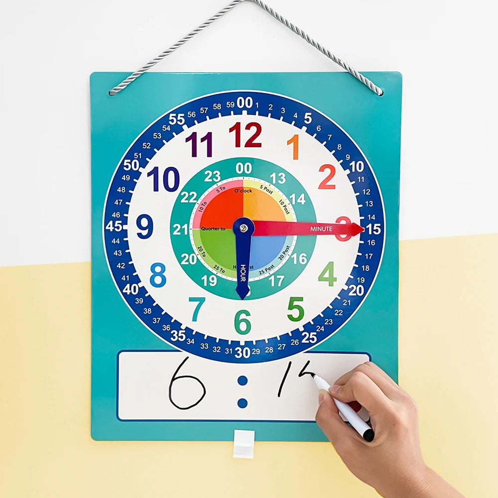 Montessori Dry-Erase Learning Clock – Interactive Time Teaching Aid for Kids