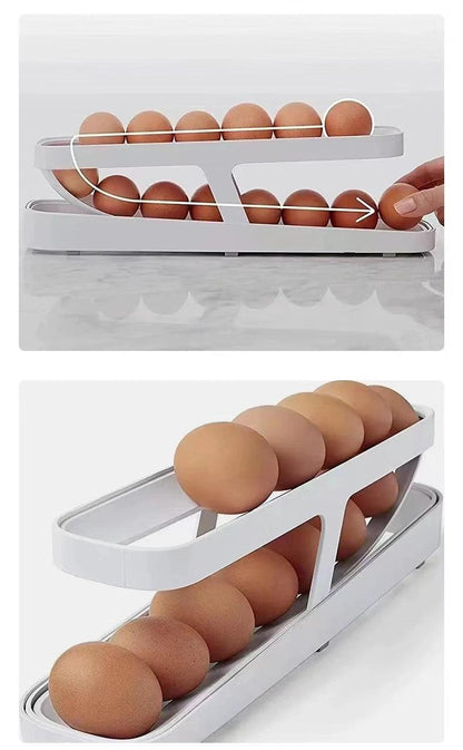 Automatic Scrolling Egg Rack Holder Storage Organizer Rolldown Refrigerator Egg Dispenser Box Egg Basket Container for Kitchen