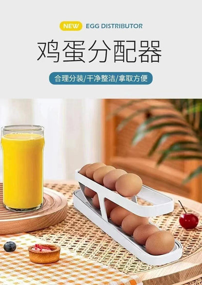 Automatic Scrolling Egg Rack Holder Storage Organizer Rolldown Refrigerator Egg Dispenser Box Egg Basket Container for Kitchen