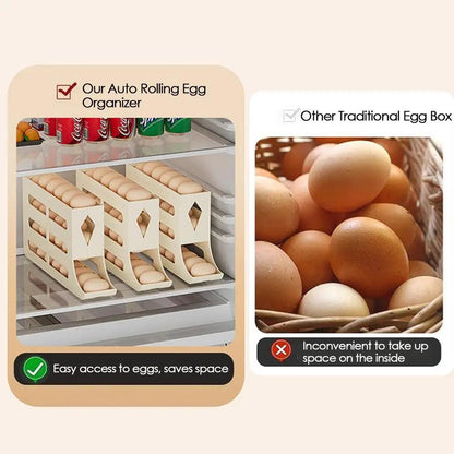 Auto Rolling Fridge Egg Organizer Refrigerator Rolling Egg Auto Dispenser Space-Saving Egg Dispenser Container 30 Eggs Rack Tray