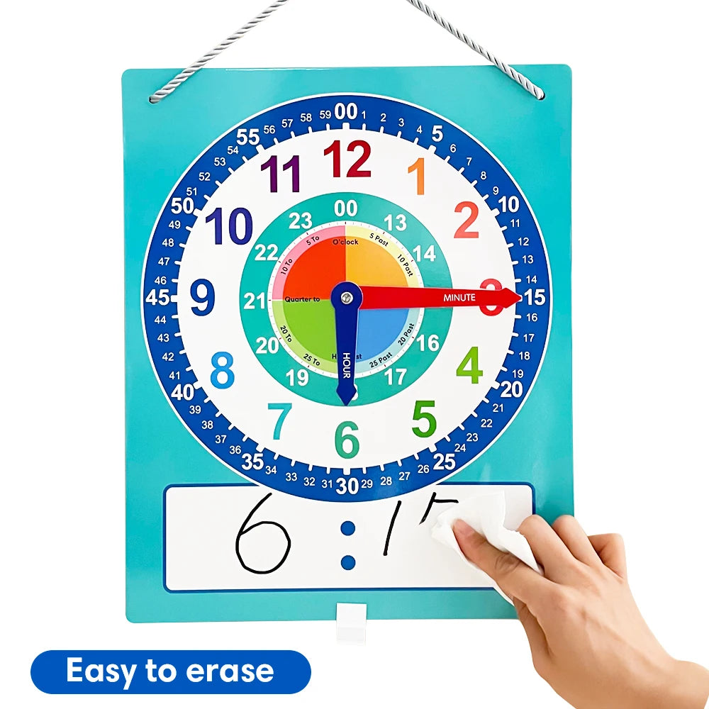 Montessori Dry-Erase Learning Clock – Interactive Time Teaching Aid for Kids